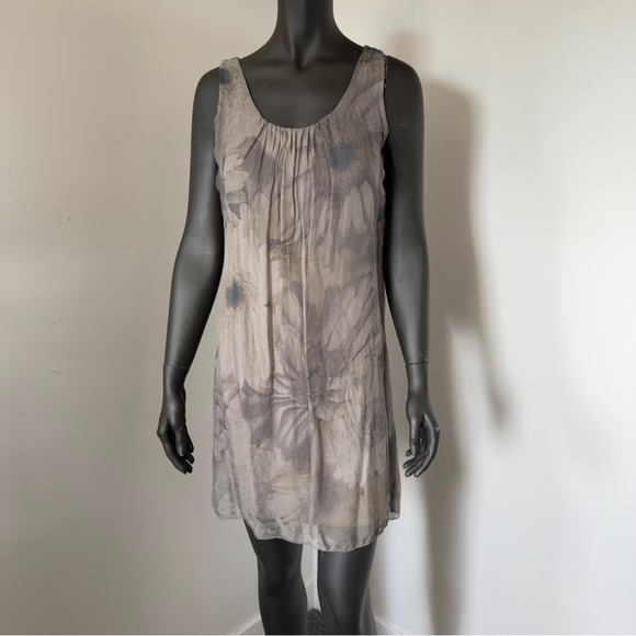 Prontomoda Giusy Gray Floral Silk Blend Sleeveless Dress Size S Made in Italy - Picture 1 of 7